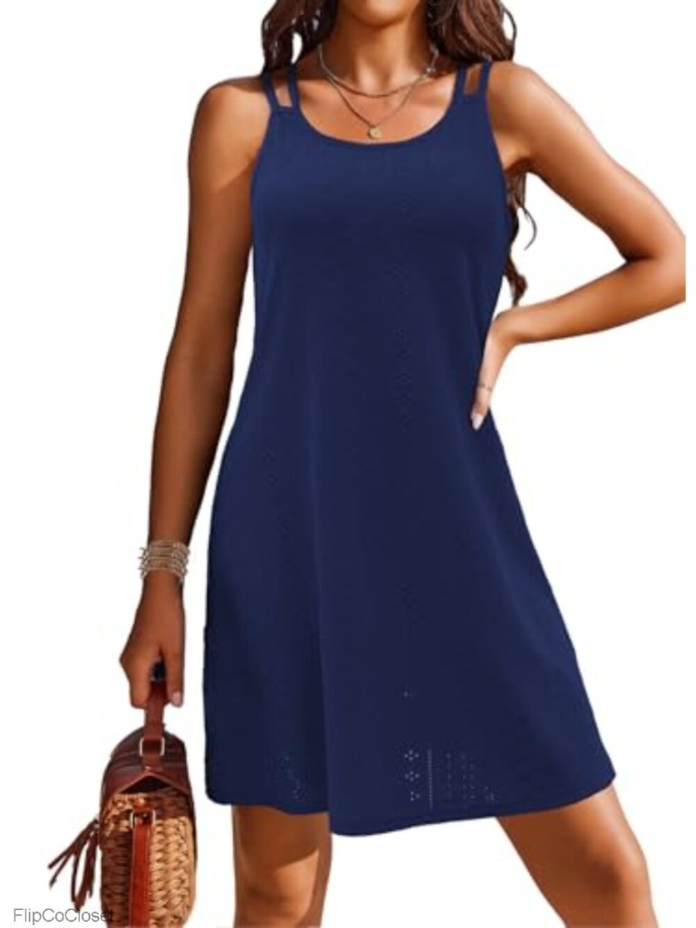 Crochet Swimsuit Cover Up Spaghetti Strap Eyelet Scoop Neck Sleeveless Beach